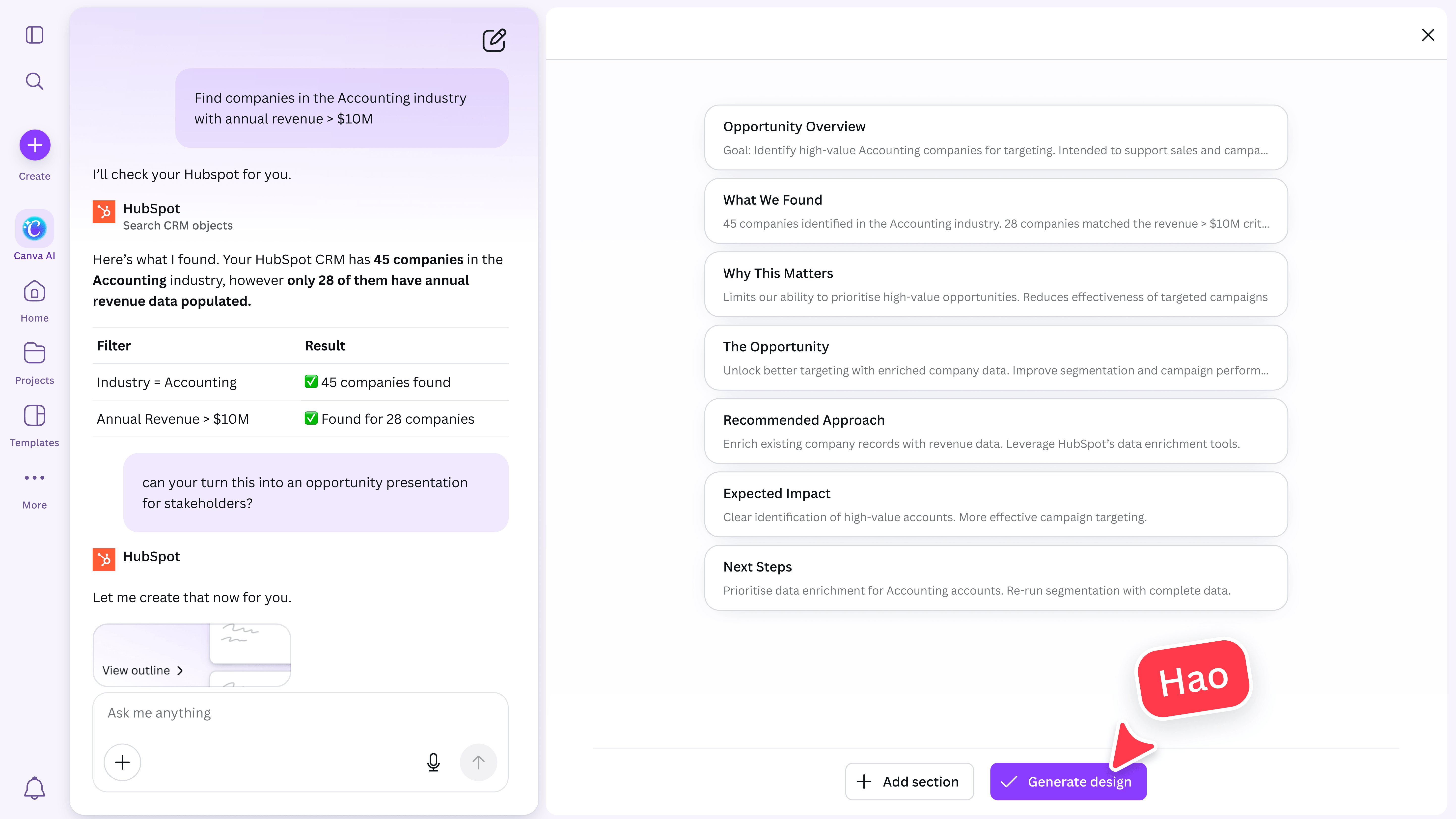 Create designs in Canva AI using HubSpot data